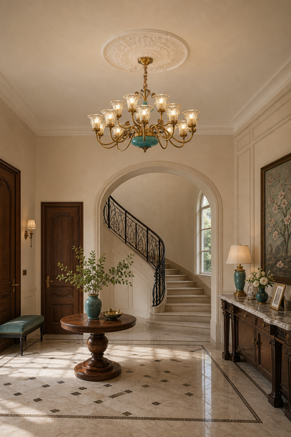 Turquoise Blue Ceramic Two-Tier Chandelier