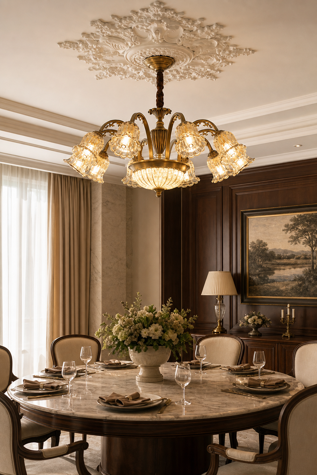 
Vintage Brass Floral crystal Chandelier