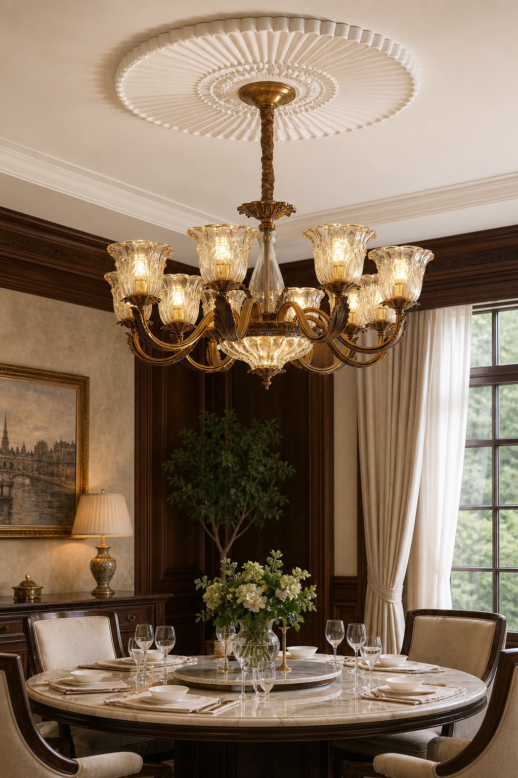 
Antique Brass Fluted Glass Chandelier