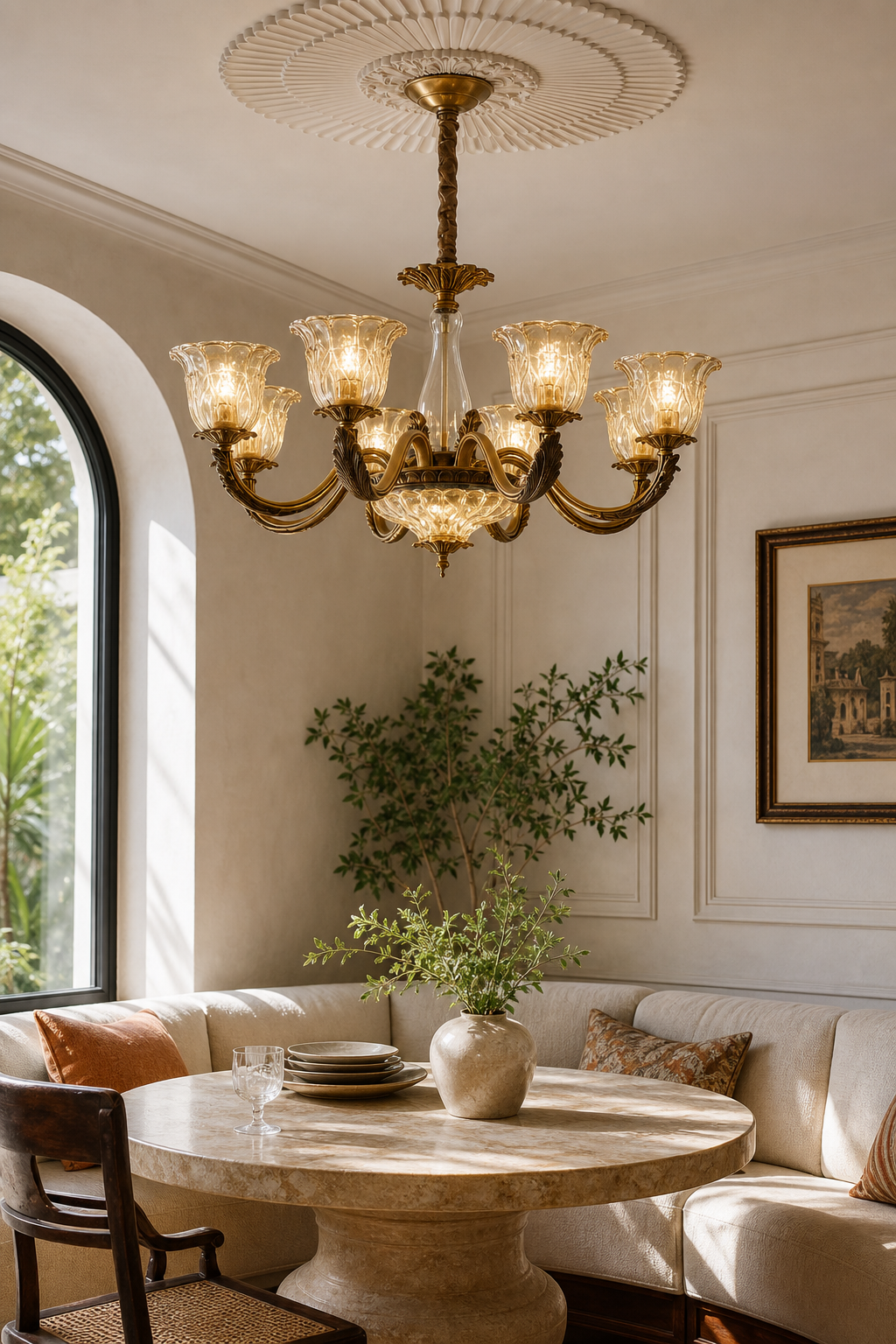 
Antique Brass Fluted Glass Chandelier