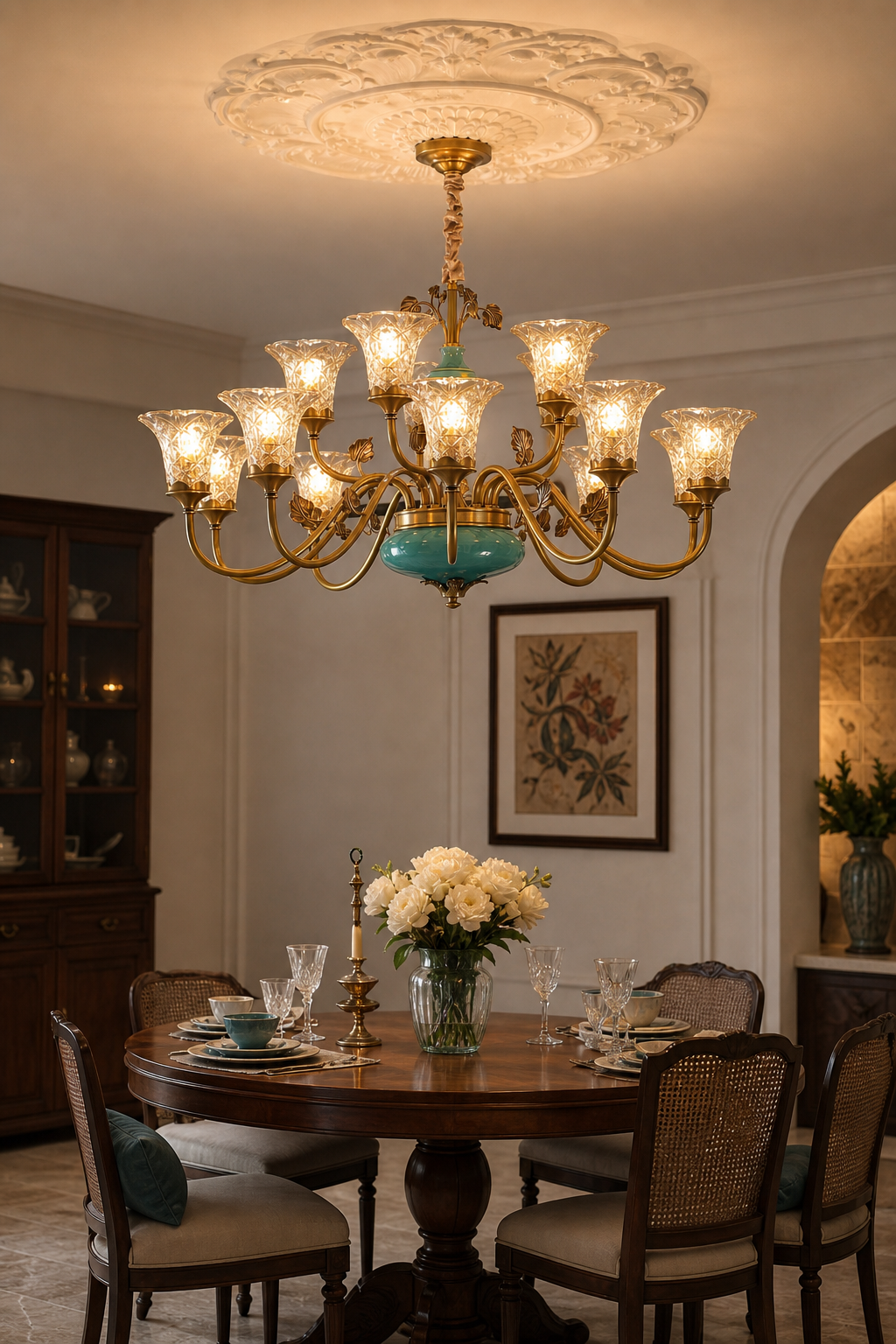 
Turquoise Blue Ceramic Two-Tier Chandelier