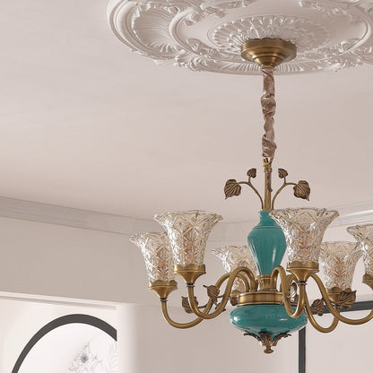 Turquoise Blue Ceramic Brass Chandelier